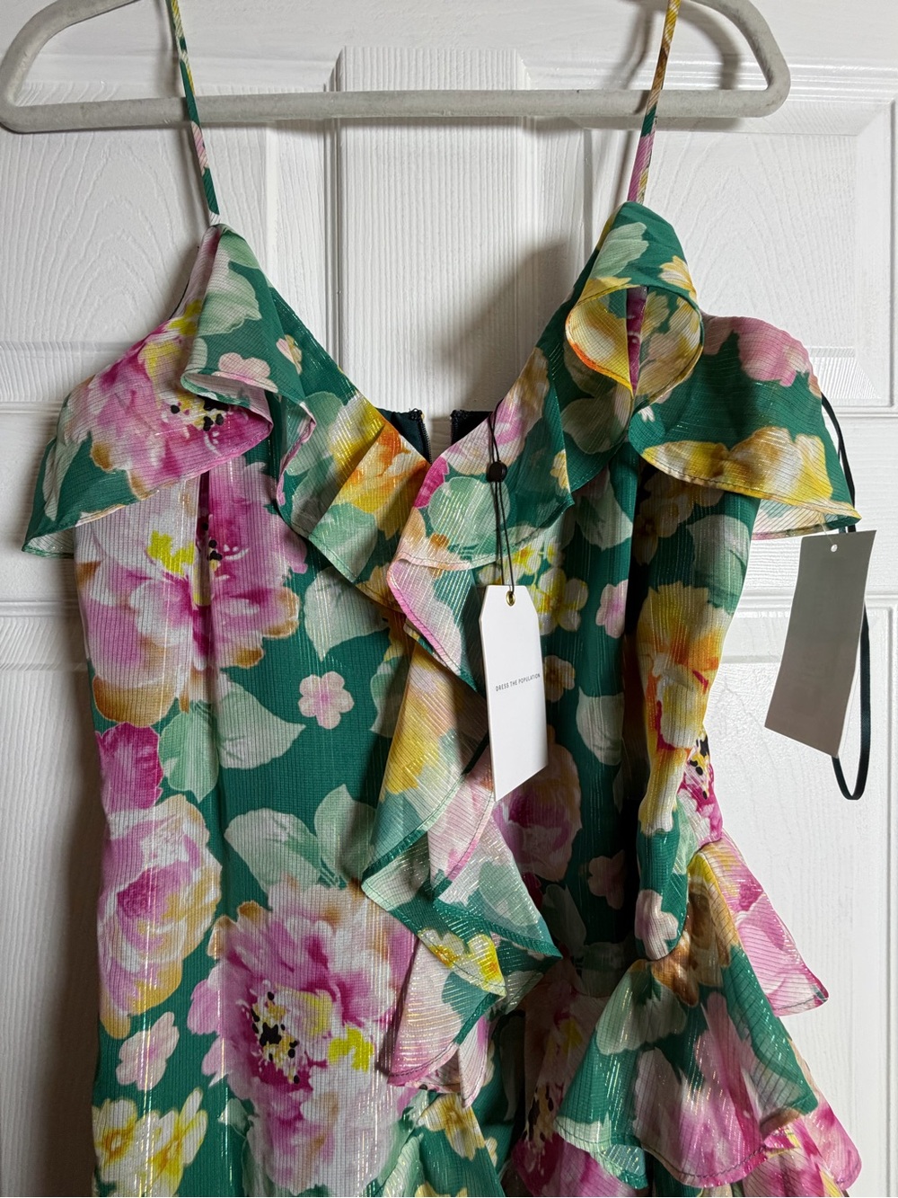 Dress the Population Pine Multi Floral Ruffle High Low Dress Large NWT - Picture 8 of 11
